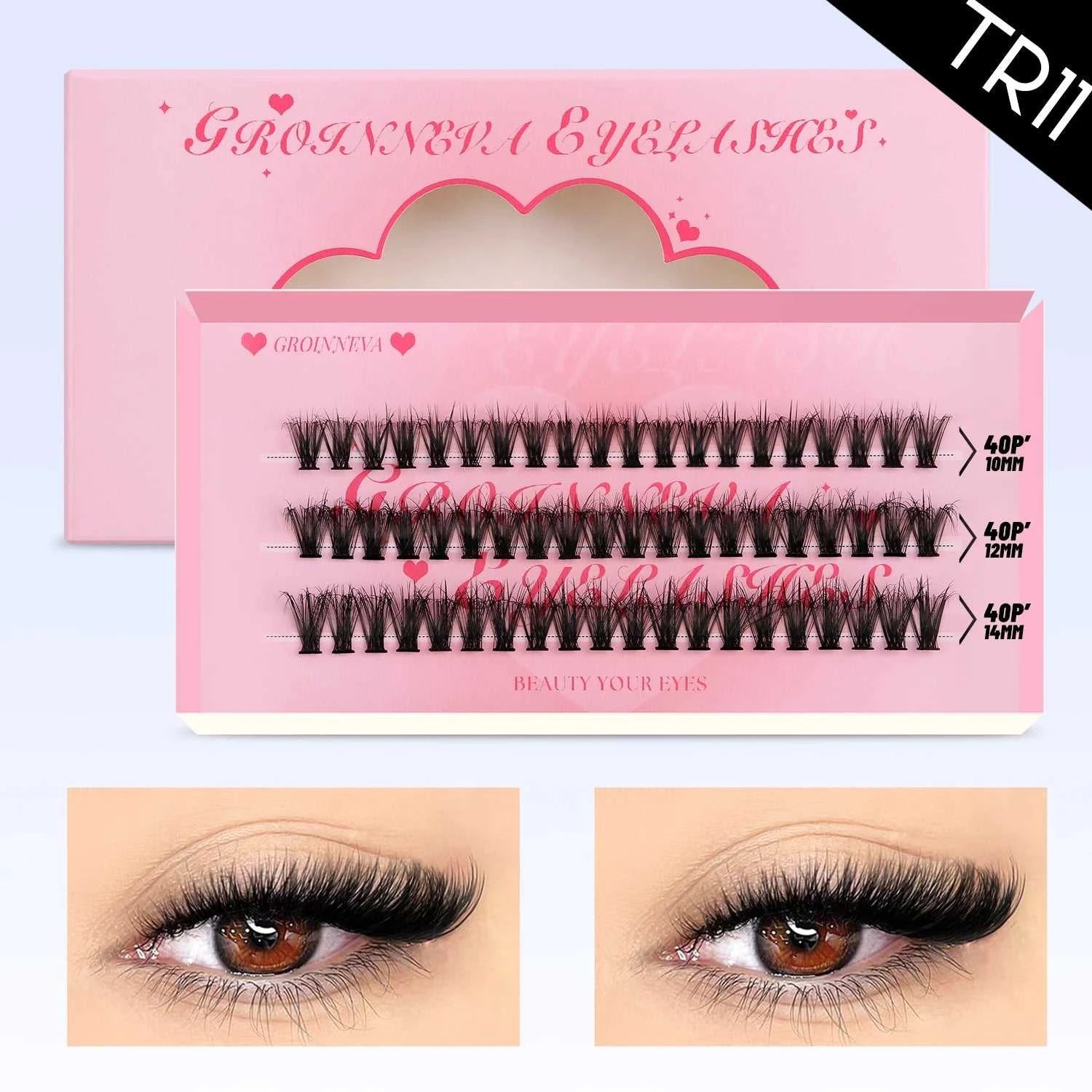 GROINNEYA Lashes Cluster DIY Lash Extension Mixed Tray Clusters Eyelashes Fluffy Volume Individual Lashes Cat Eye Lash Extension Éditions Traditions & Modernité Inc. 186225755;20260617;1781706031DJs8g