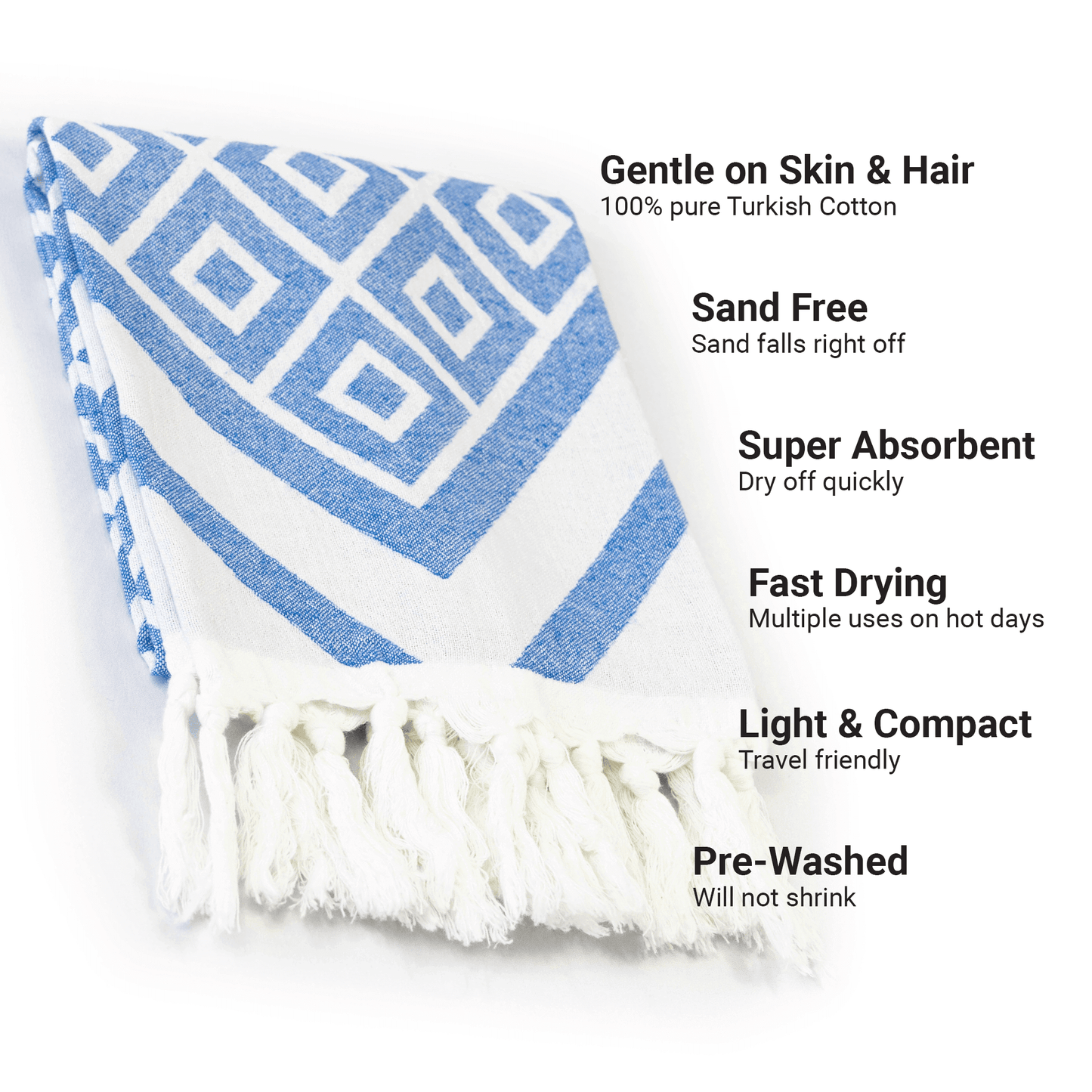 Spa Quality Turkish Hand Towel in Blue & White Geometric Diamond