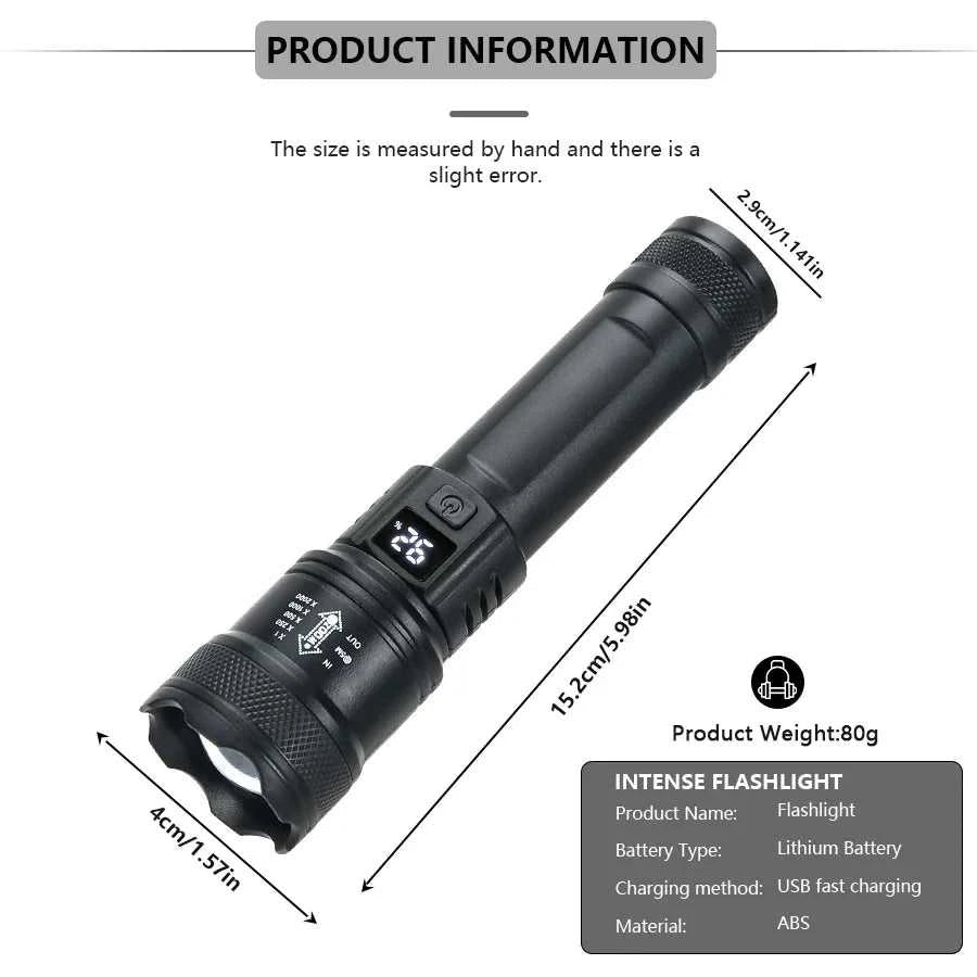 High Strong Power Led Flashlights 2000LM Tactical Torch with Display Light USB Charging Camping Fishing Emergency Zoom Lantern Éditions Traditions & Modernité Inc. 185979267;20260611;1781192956YiH9a