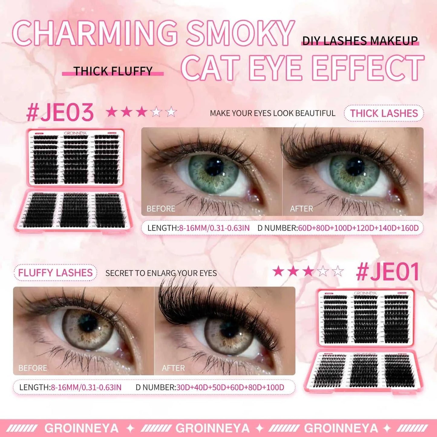 GROINNEYA Lashes Cluster DIY Lash Extension Mixed Tray Clusters Eyelashes Fluffy Volume Individual Lashes Cat Eye Lash Extension Éditions Traditions & Modernité Inc. 185979151;20260611;1781192859RIa3O