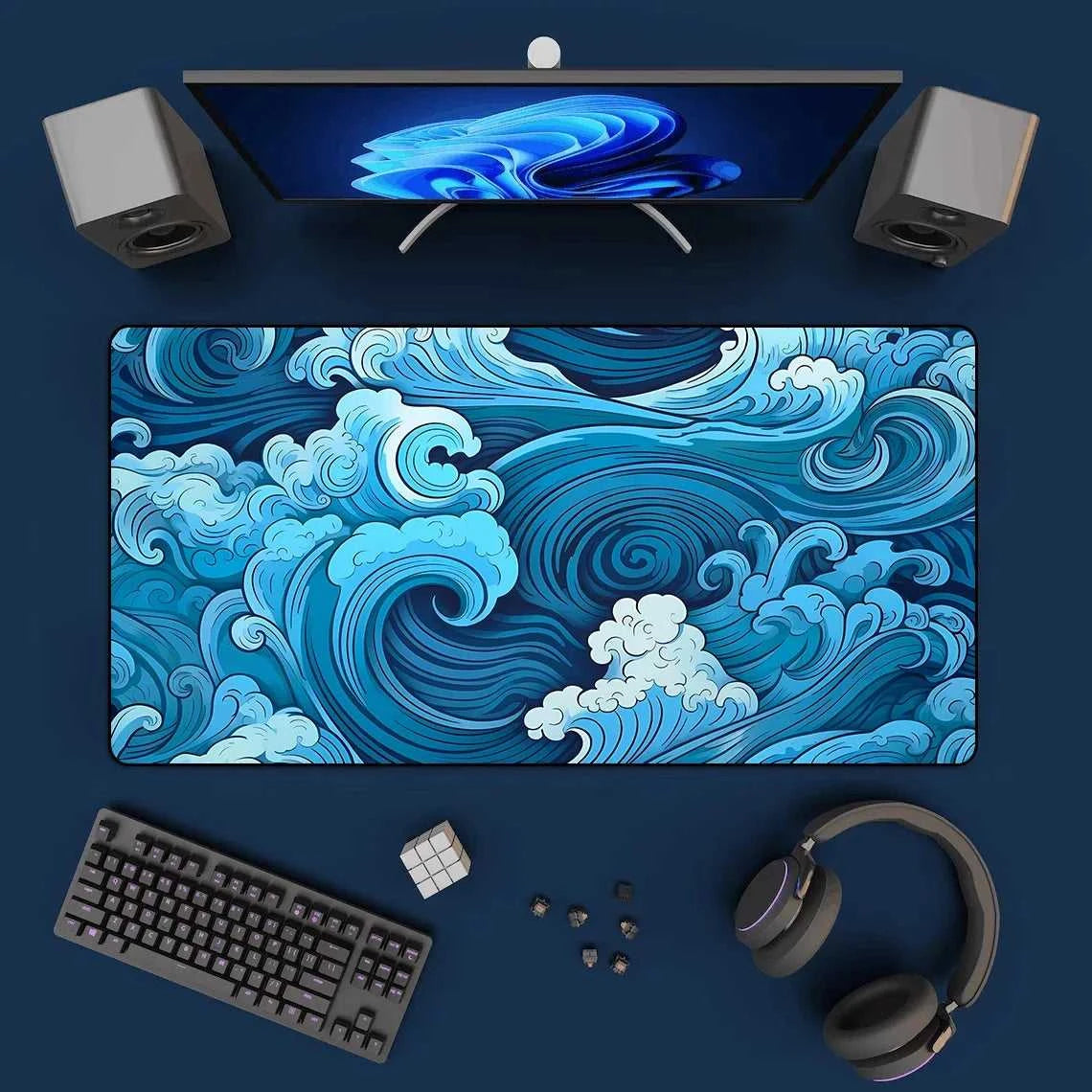 Japanese Blue Waves Mouse Pad Desk Mat Art XXL Gaming Mouse Pad office Mousepad 900x400 Nature Rubber Table Mat desk Accessories Éditions Traditions & Modernité Inc. 184323844;2026054;1777906069PgjeF