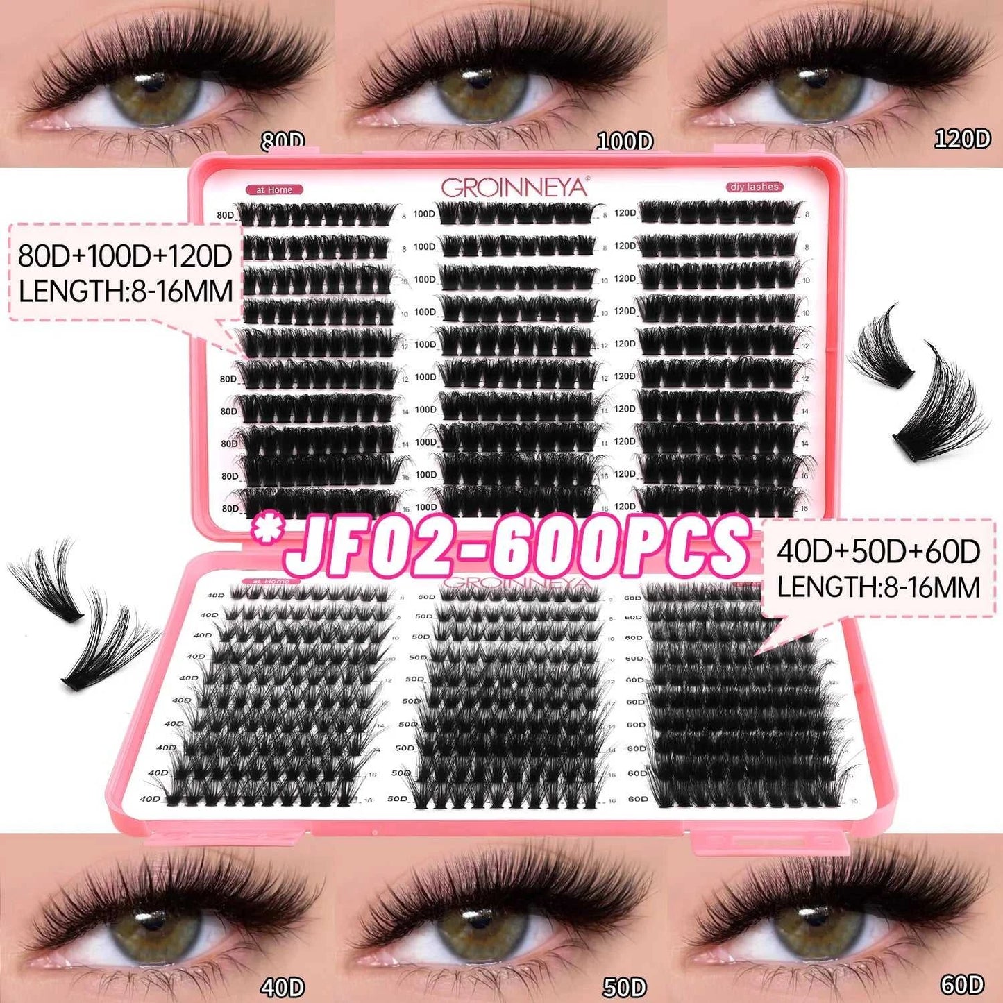 GROINNEYA Lashes Cluster DIY Lash Extension Mixed Tray Clusters Eyelashes Fluffy Volume Individual Lashes Cat Eye Lash Extension Éditions Traditions & Modernité Inc. 186225755;20260617;1781706031DJs8g
