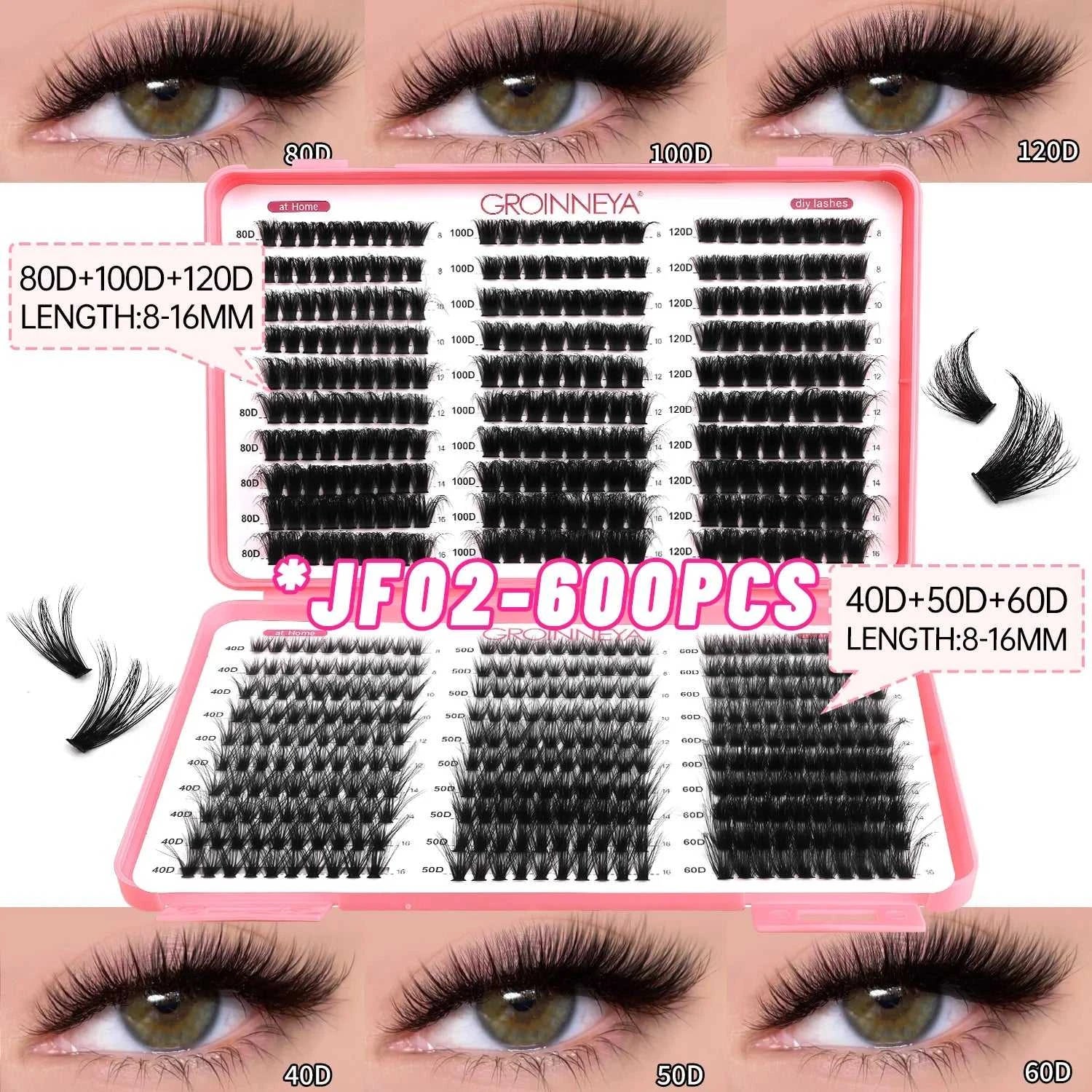 GROINNEYA Lashes Cluster DIY Lash Extension Mixed Tray Clusters Eyelashes Fluffy Volume Individual Lashes Cat Eye Lash Extension Éditions Traditions & Modernité Inc. 186225755;20260617;1781706031DJs8g