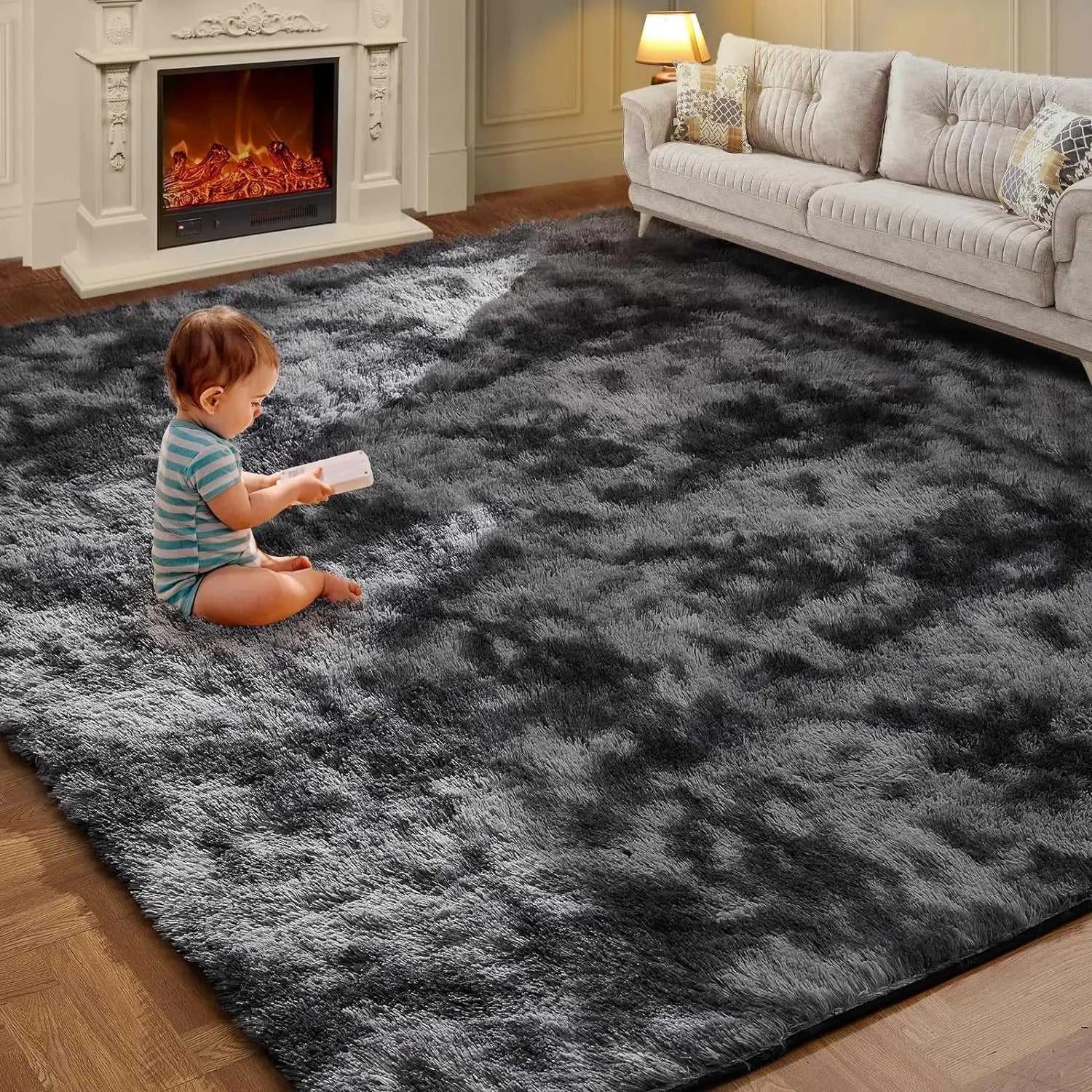 VIKAMA Tie-Dye Plush Carpet Living Room Decoration Soft Fluffy Home Mat Children's Room Baby Crawling Non-Slip Blanket Éditions Traditions & Modernité Inc. 186083095;20260613;1781386246erLZW