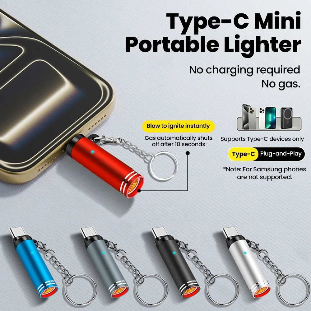 Mini Type C Mobile Phone Cigarette Lighter Air Blowing Cigarette Lighter Outdoor Safety USB C Lighter Adapter For iPhone 17 Pro Éditions Traditions & Modernité Inc. 186084343;20260613;1781386430uWIlR