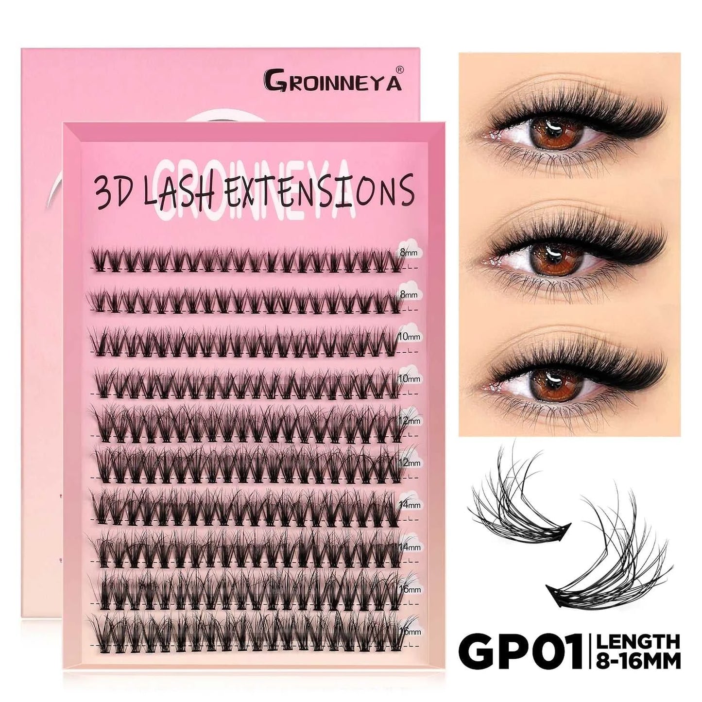 GROINNEYA Lashes Cluster DIY Lash Extension Mixed Tray Clusters Eyelashes Fluffy Volume Individual Lashes Cat Eye Lash Extension Éditions Traditions & Modernité Inc. 185979151;20260611;1781192859RIa3O