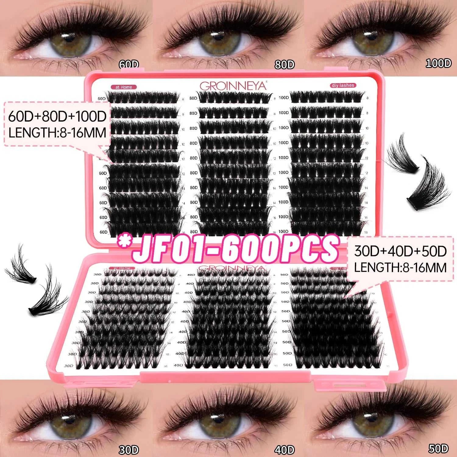 GROINNEYA Lashes Cluster DIY Lash Extension Mixed Tray Clusters Eyelashes Fluffy Volume Individual Lashes Cat Eye Lash Extension Éditions Traditions & Modernité Inc. 185979151;20260611;1781192859RIa3O