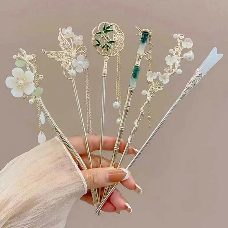 1/6pcs Elegant Chinese Style Tassel Hair Stick Traditional Floral Design Hairstyle Accessory Women Jewelry Hairpin Hairneedle Éditions Traditions & Modernité Inc. 186083255;20260613;1781386260YNM29