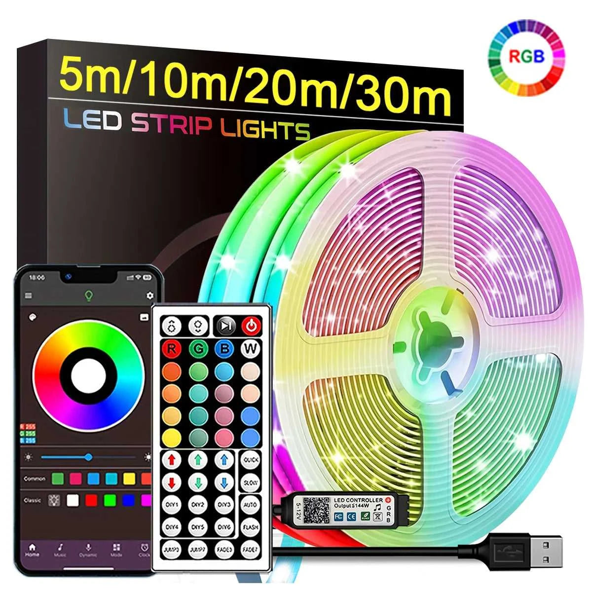 RGB Led Strip Lights 5m 10m 20m 30m Led Room Light with APP Control Flexible Ribbon Luces Led Tape for Room Bedroom Decoration Éditions Traditions & Modernité Inc. 186083046;20260613;1781386185IwkCp