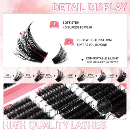 GROINNEYA Lashes Cluster DIY Lash Extension Mixed Tray Clusters Eyelashes Fluffy Volume Individual Lashes Cat Eye Lash Extension Éditions Traditions & Modernité Inc. 185979151;20260611;1781192859RIa3O