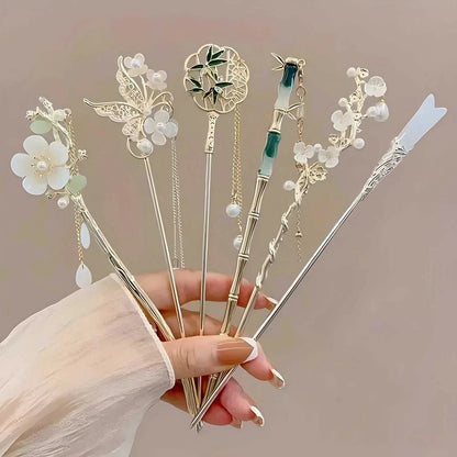 1/6pcs Elegant Chinese Style Tassel Hair Stick Traditional Floral Design Hairstyle Accessory Women Jewelry Hairpin Hairneedle Éditions Traditions & Modernité Inc. 185979270;20260611;1781192963es7tB