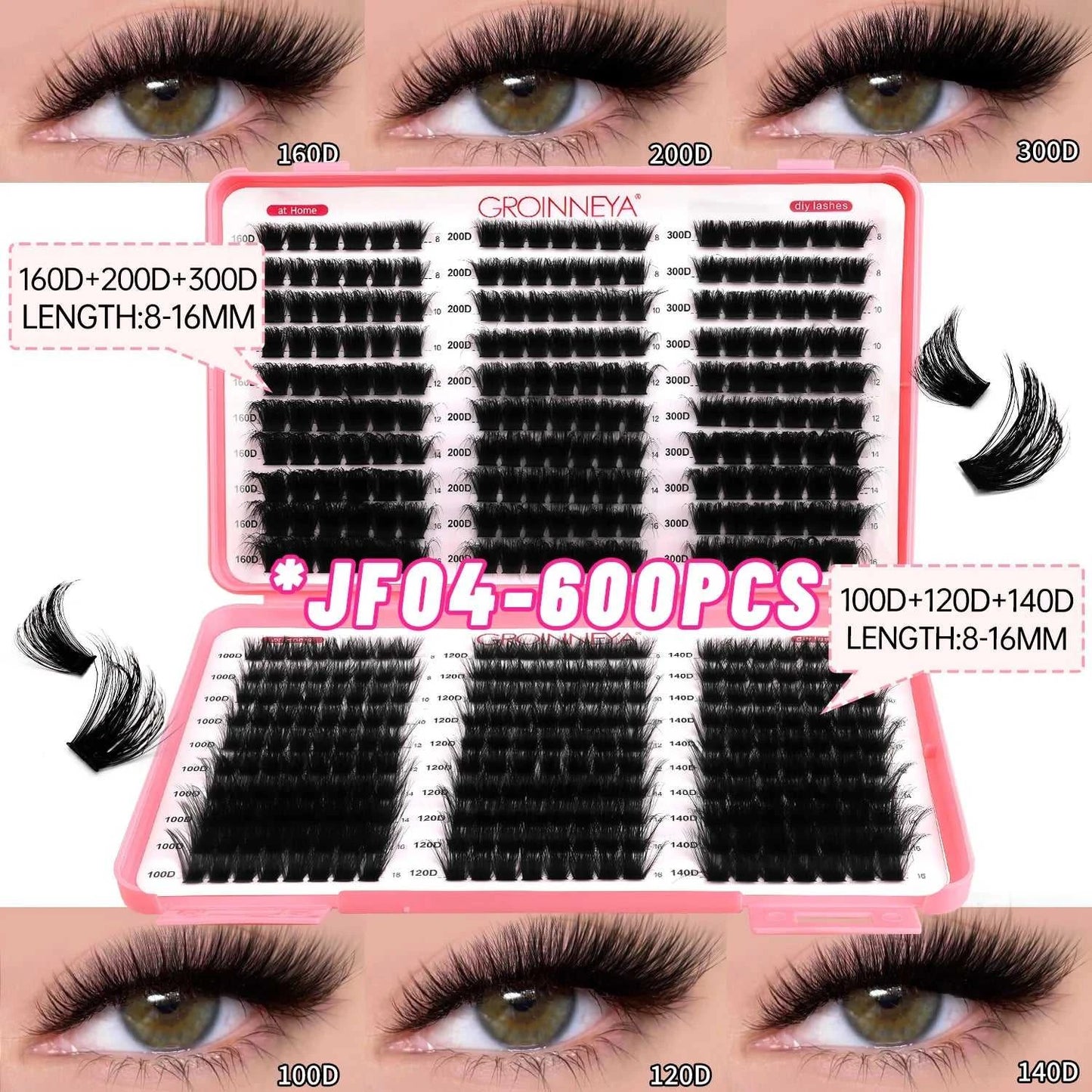 GROINNEYA Lashes Cluster DIY Lash Extension Mixed Tray Clusters Eyelashes Fluffy Volume Individual Lashes Cat Eye Lash Extension Éditions Traditions & Modernité Inc. 186225755;20260617;1781706031DJs8g