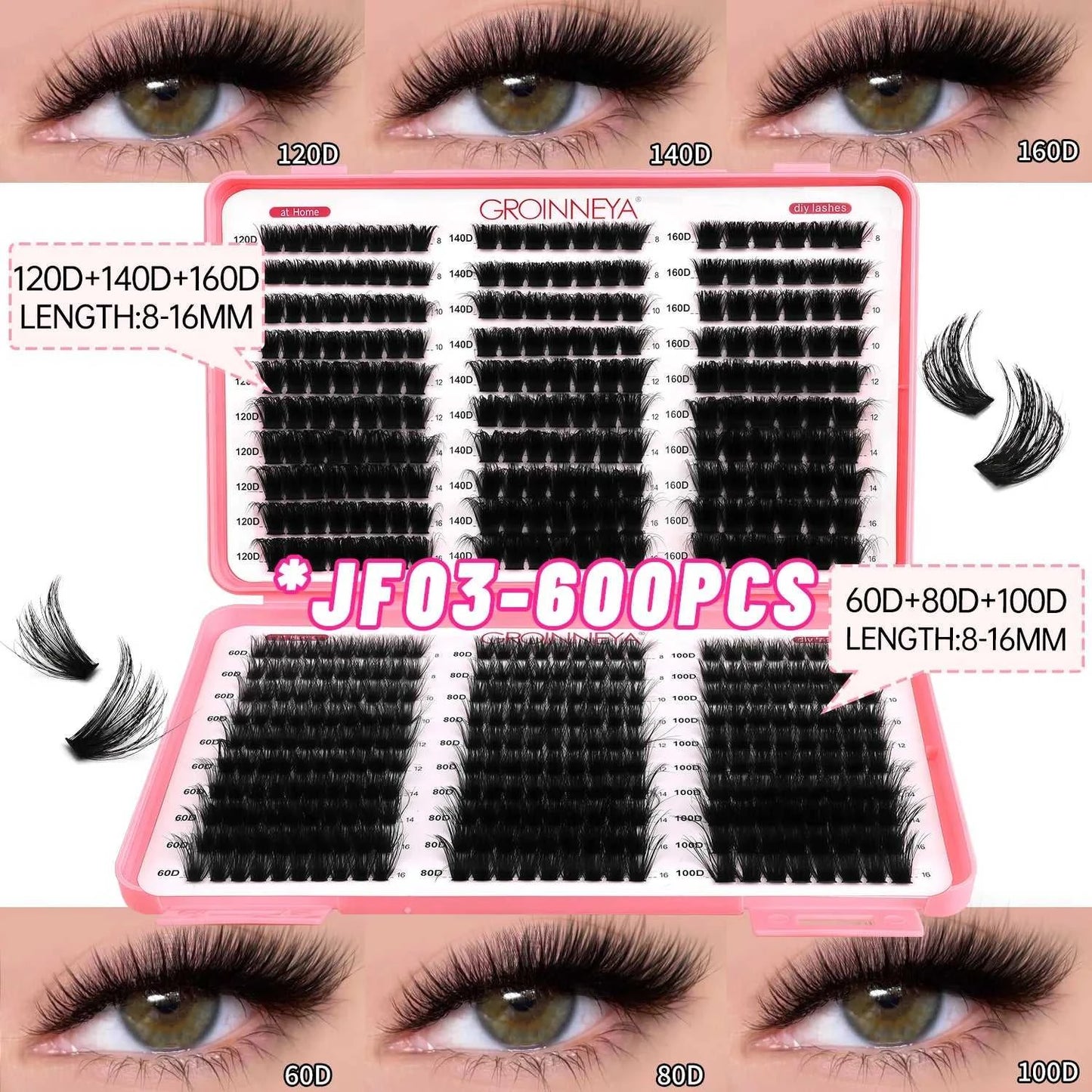 GROINNEYA Lashes Cluster DIY Lash Extension Mixed Tray Clusters Eyelashes Fluffy Volume Individual Lashes Cat Eye Lash Extension Éditions Traditions & Modernité Inc. 185979151;20260611;1781192859RIa3O
