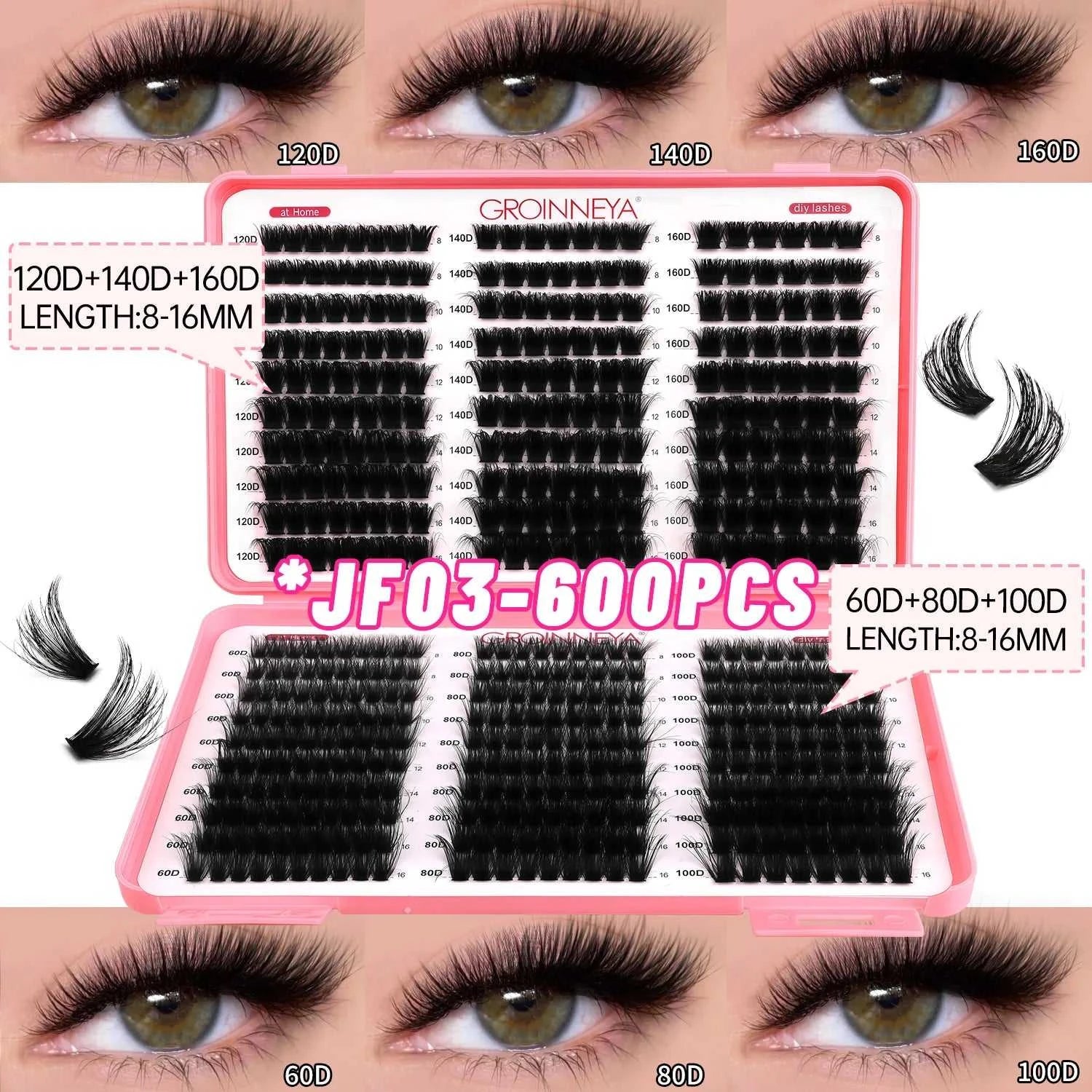 GROINNEYA Lashes Cluster DIY Lash Extension Mixed Tray Clusters Eyelashes Fluffy Volume Individual Lashes Cat Eye Lash Extension Éditions Traditions & Modernité Inc. 185979151;20260611;1781192859RIa3O