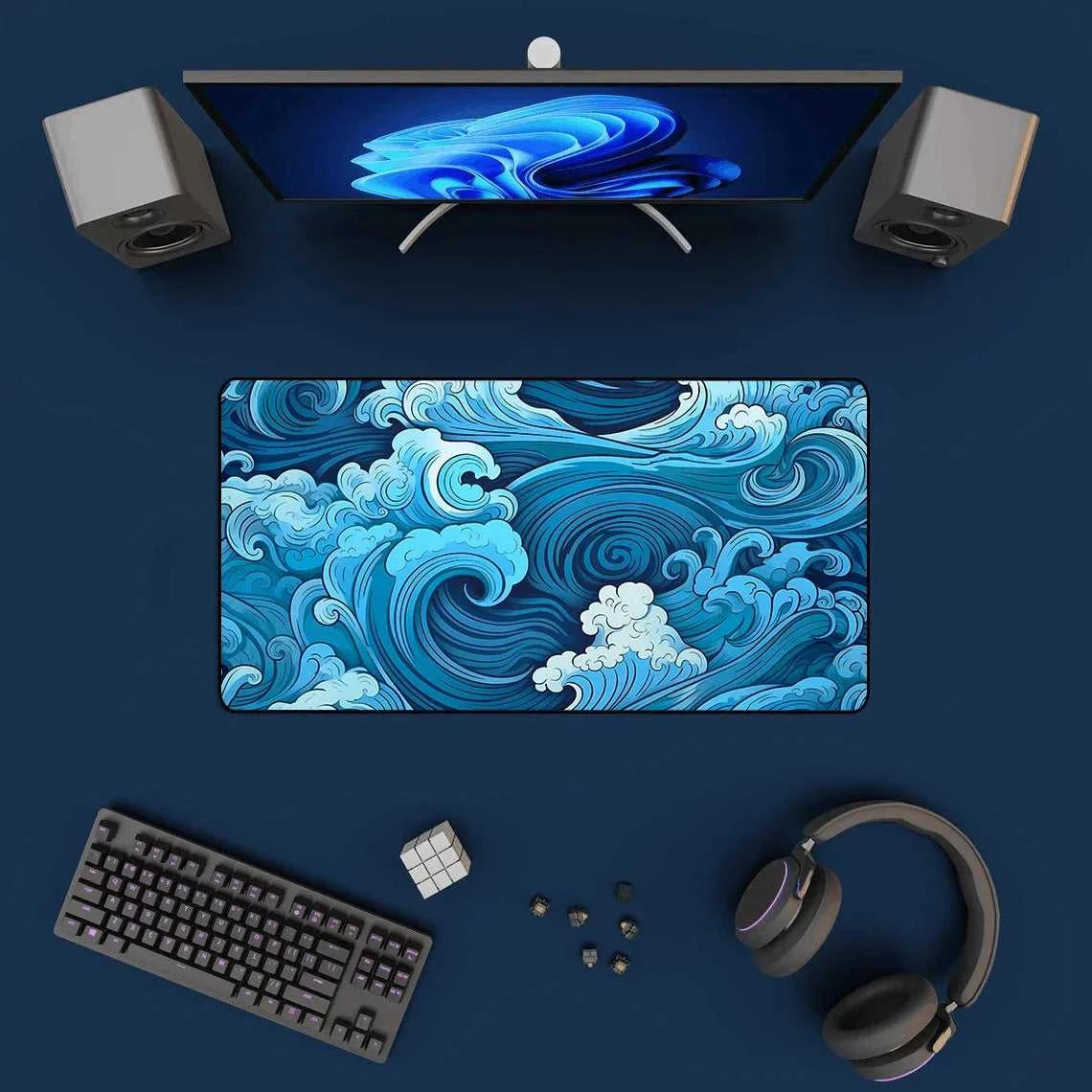 Japanese Blue Waves Mouse Pad Desk Mat Art XXL Gaming Mouse Pad office Mousepad 900x400 Nature Rubber Table Mat desk Accessories