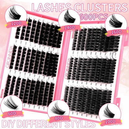 GROINNEYA Lashes Cluster DIY Lash Extension Mixed Tray Clusters Eyelashes Fluffy Volume Individual Lashes Cat Eye Lash Extension Éditions Traditions & Modernité Inc. 185979151;20260611;1781192859RIa3O