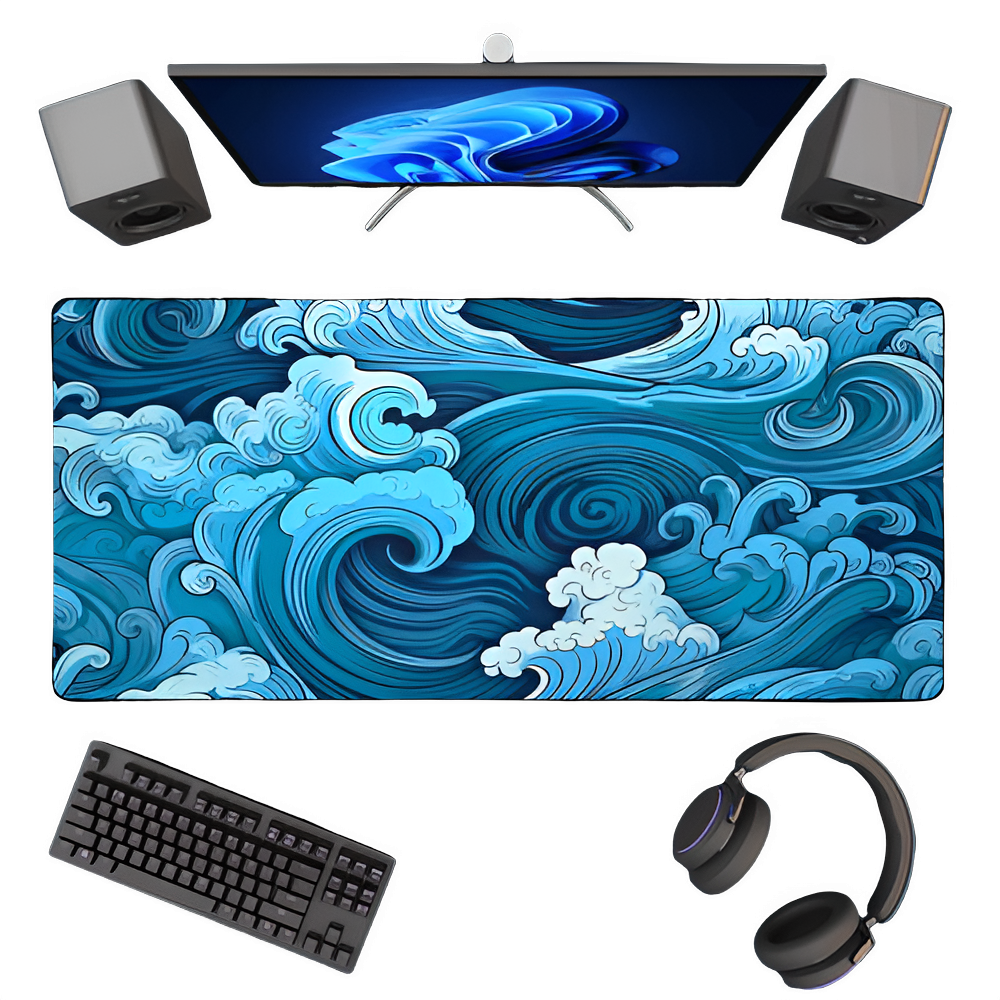 Japanese Blue Waves Mouse Pad Desk Mat Art XXL Gaming Mouse Pad office Mousepad 900x400 Nature Rubber Table Mat desk Accessories Éditions Traditions & Modernité Inc. 184323844;2026054;1777906069PgjeF